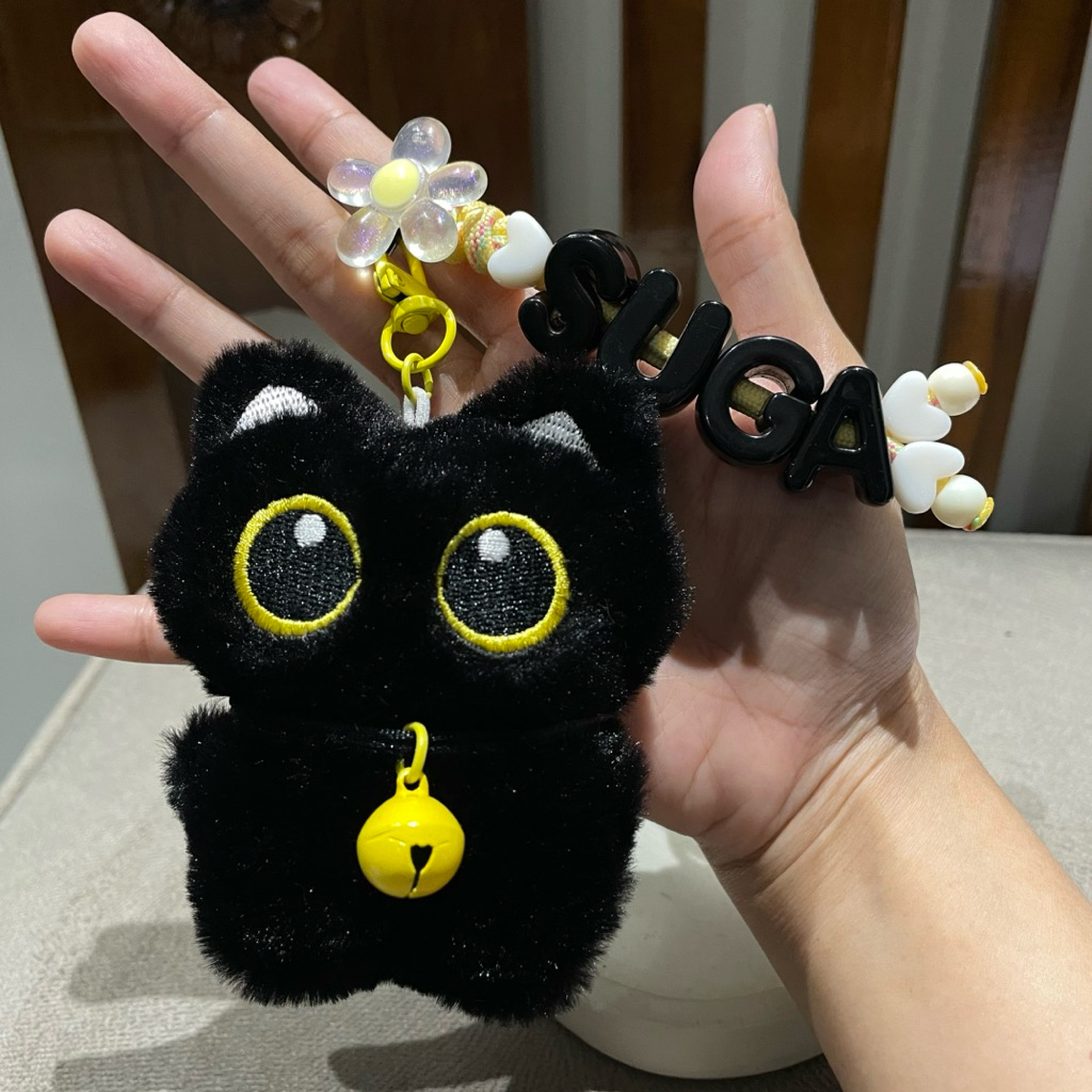 BTS SUGA TANG Bagcharm Black cat kucing hitam boneka halus gantungan kunci keychain