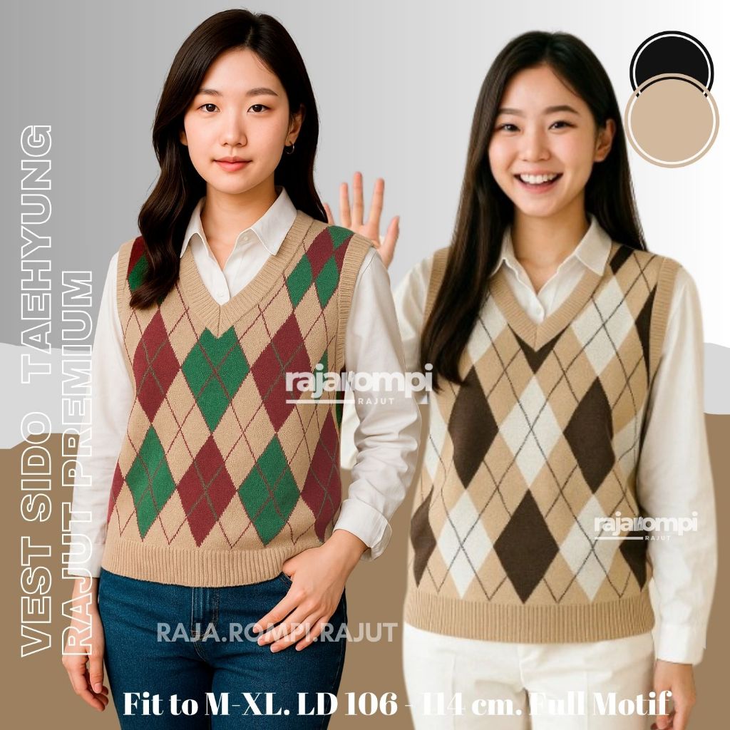 Vest Rajut Oversize Korean Style / Rompi BTS Sido Rajut Premium / Vest Korea Kotak Sido Import / Kni