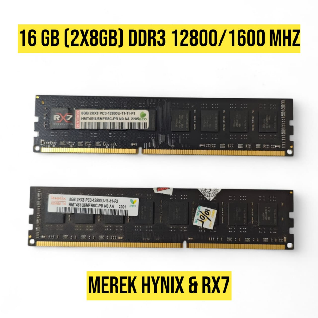 RAM DDR3 16GB (2x8GB) RX7 Hynix PC3-12800 1600MHz Dual Channel