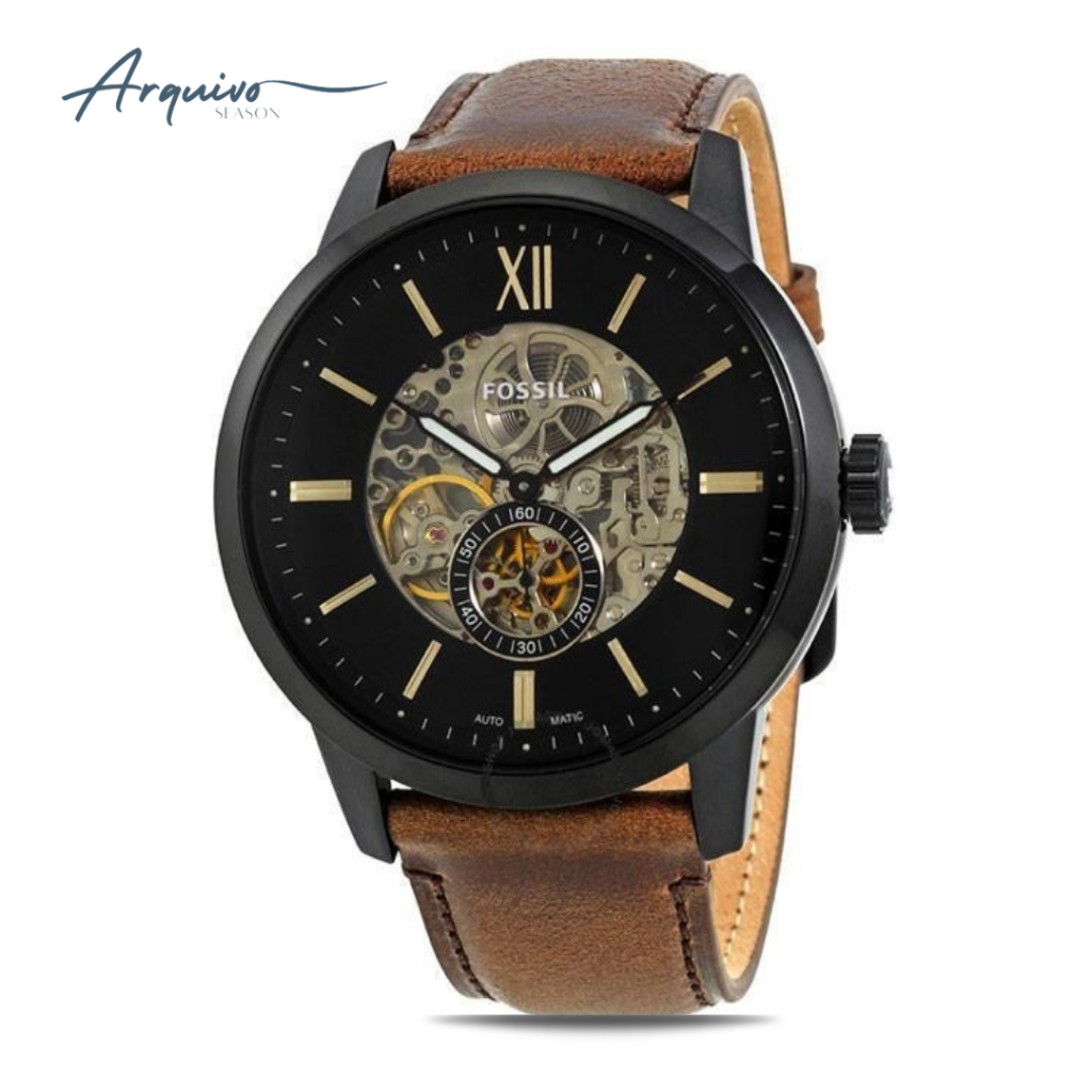 Jam Tangan Fossil Pria Townsman Automatic Kulit Brown Casual Original ME3155