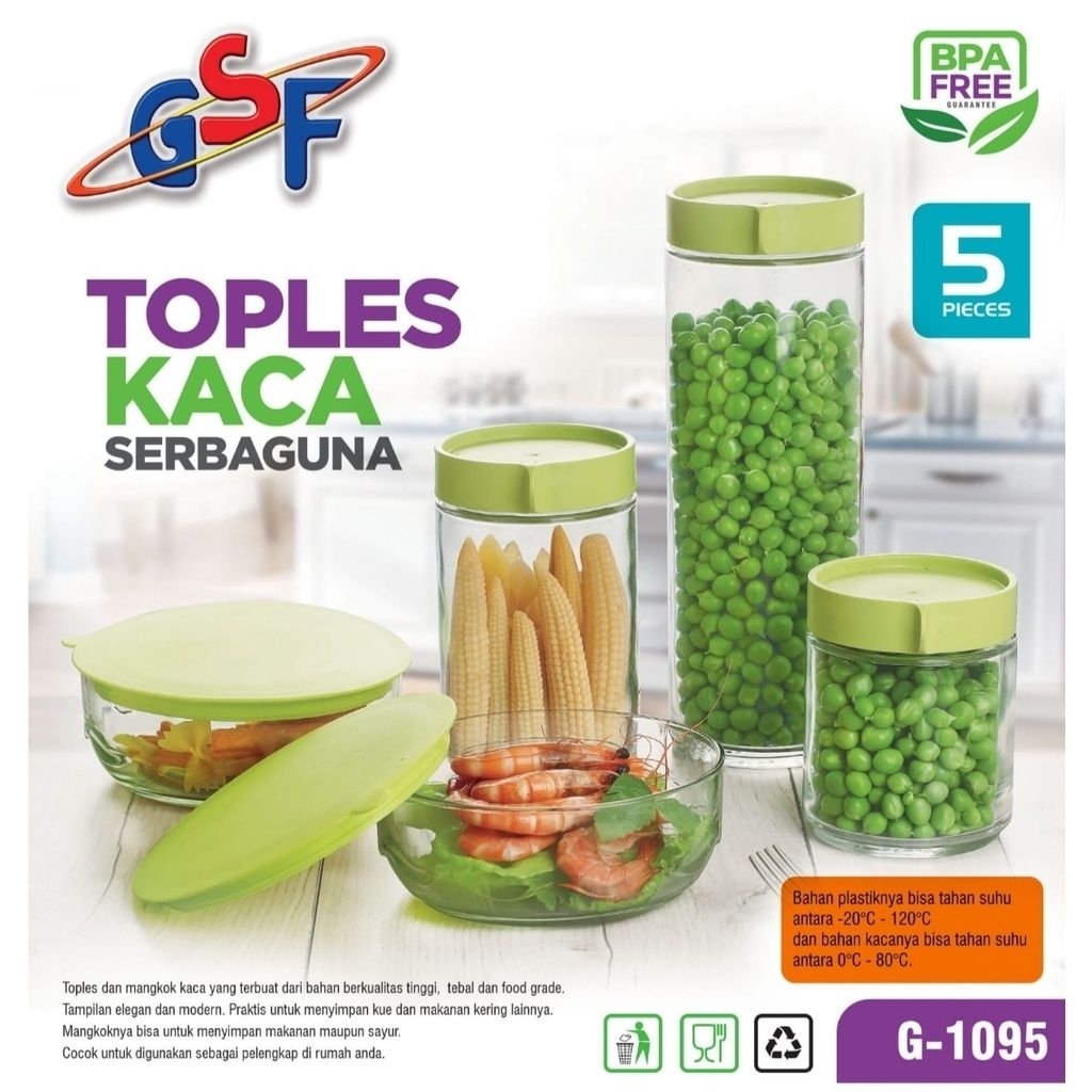 Toples Kaca Set 5in1 / Toples Kaca Lebaran / Toples Kaca Hijau