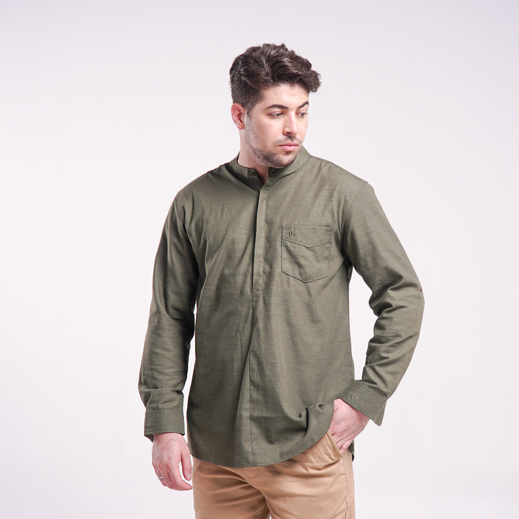 LUQMAN HAKIM - Kemko Hizam Army - Kemeja Koko Pria Muslim Lengan Panjang Bahan Katun Oxford Premium 