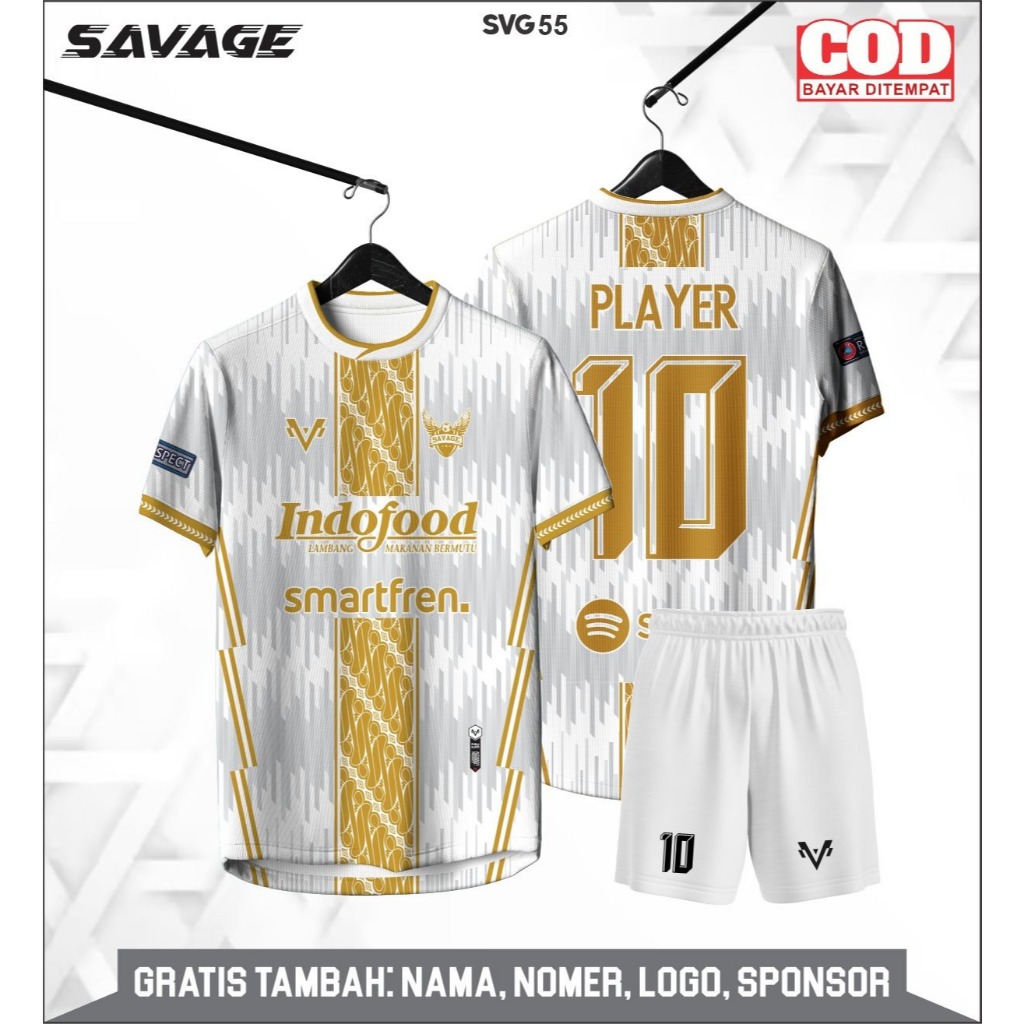 JERSE FUTSAL CUSTOM FULLPRINTING NAMA DAN NOMER PUNGGUNG WARNA PUTIH GOLD
