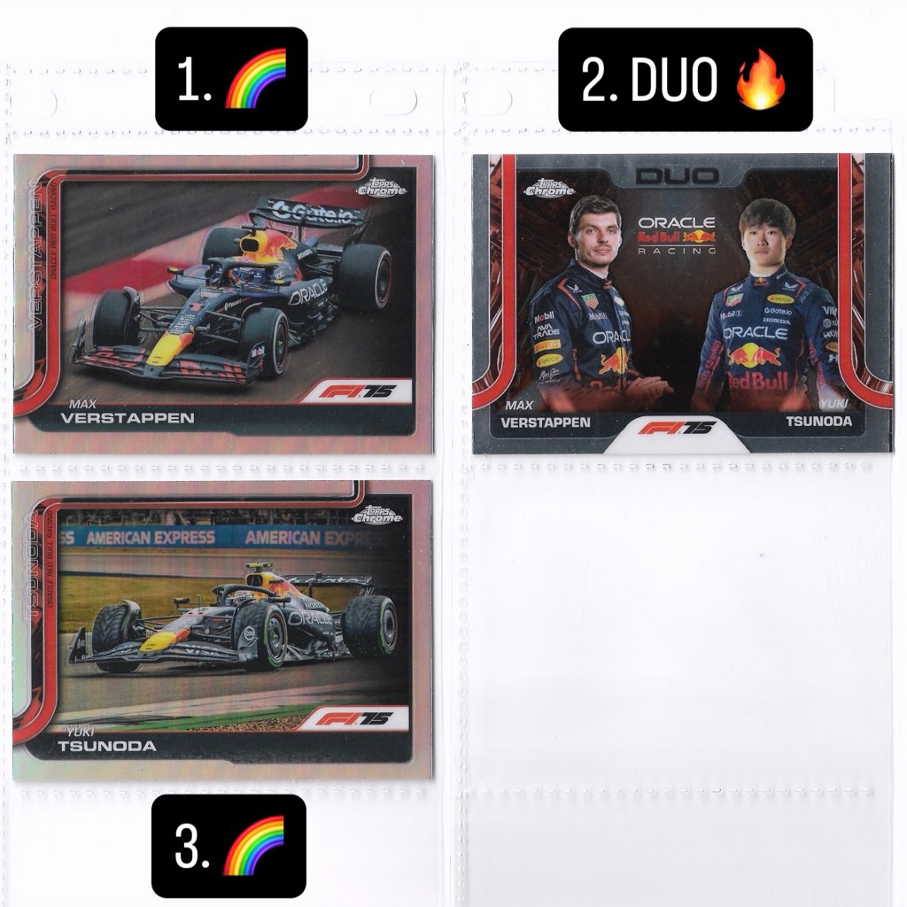 Kartu Topps f1 Chrome (F1-75) - Max Verstappen & Yuki Tsunoda (Red Bull Racing)