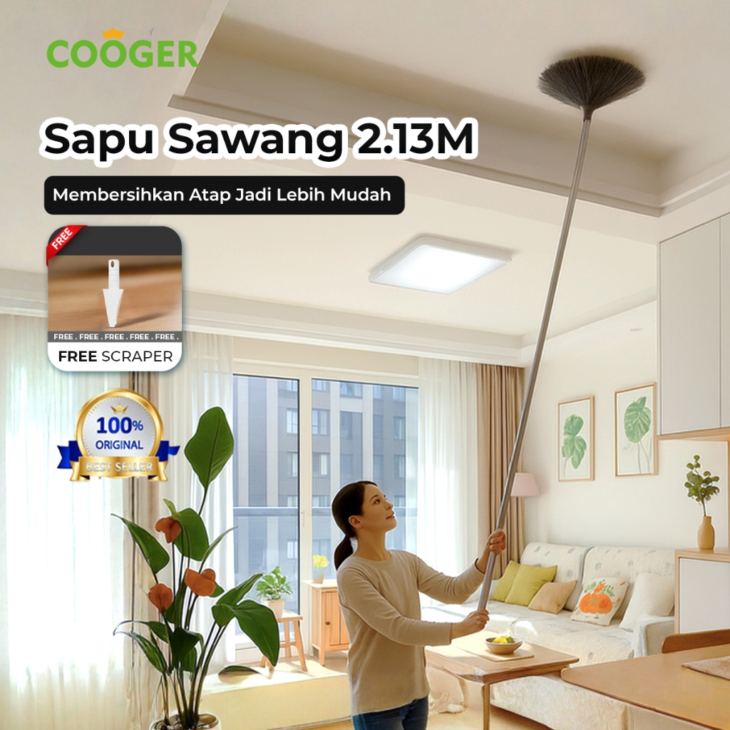 TERLARIS COOGER Sapu Plafon Sawang Stainless Steel Panjang 2 Meter Sapu Sawang Sarang Laba Laba