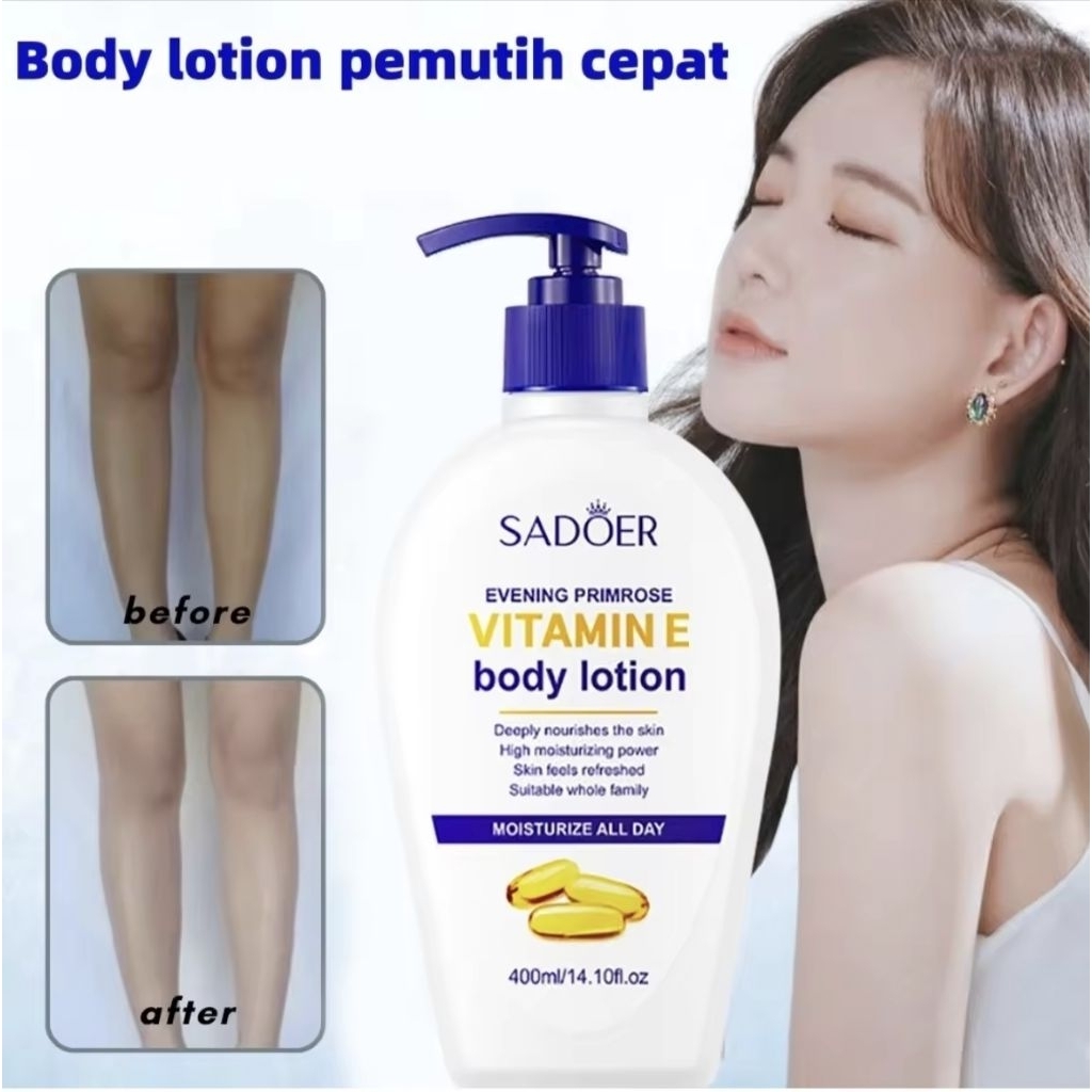 Pemutih Permanen SADOER Losion Tubuh Vitamin E Kolagen 400ML Perawatan Kulit Kering Kusam dan Mencer