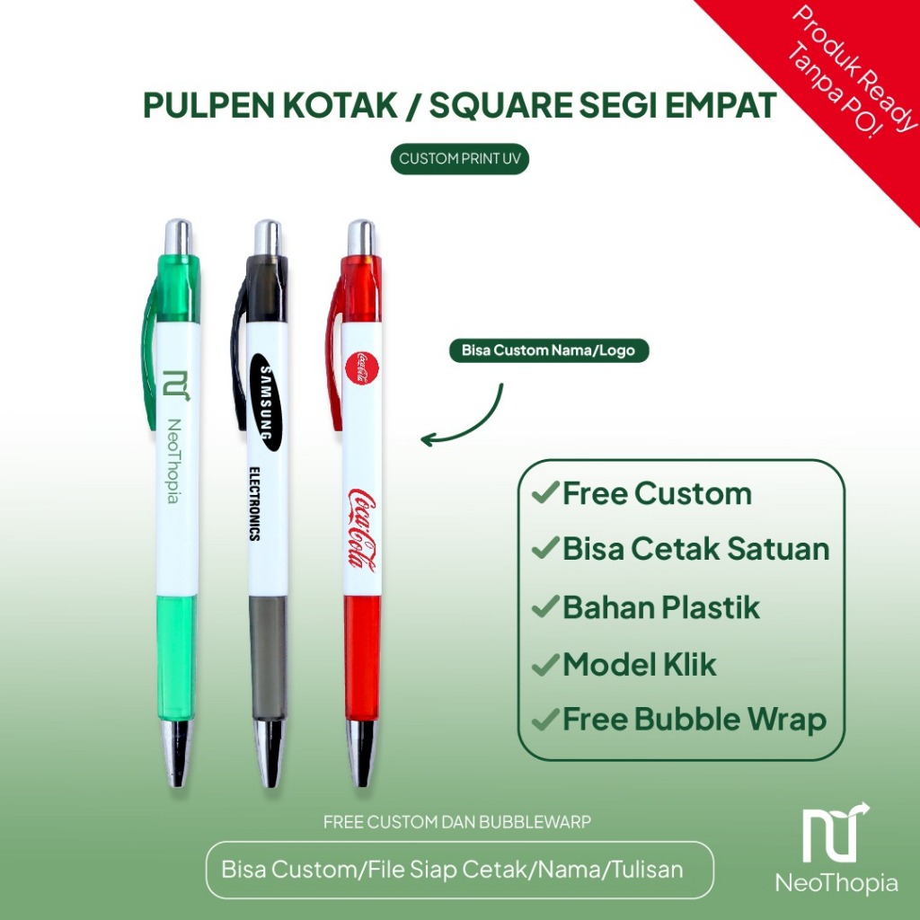 Pulpen Kotak Square Custom UV Print / Custom LOGO PULPEN Sovenir