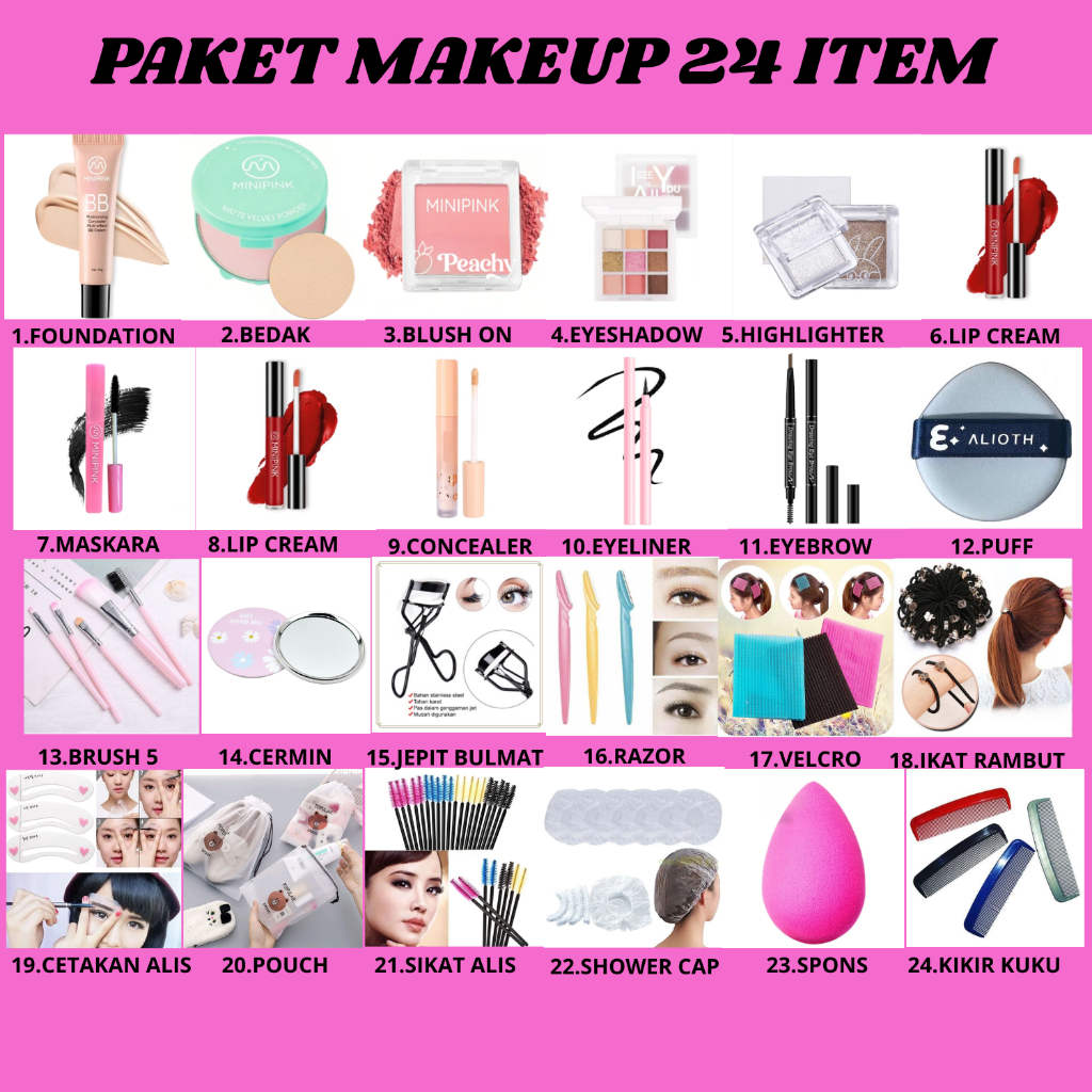 MAKEUP HEMAT TERLENGKAP Paket Make Up Lengkap 24 Item Kosmetik Set - Foundation Bedak Eyeshadow Lips