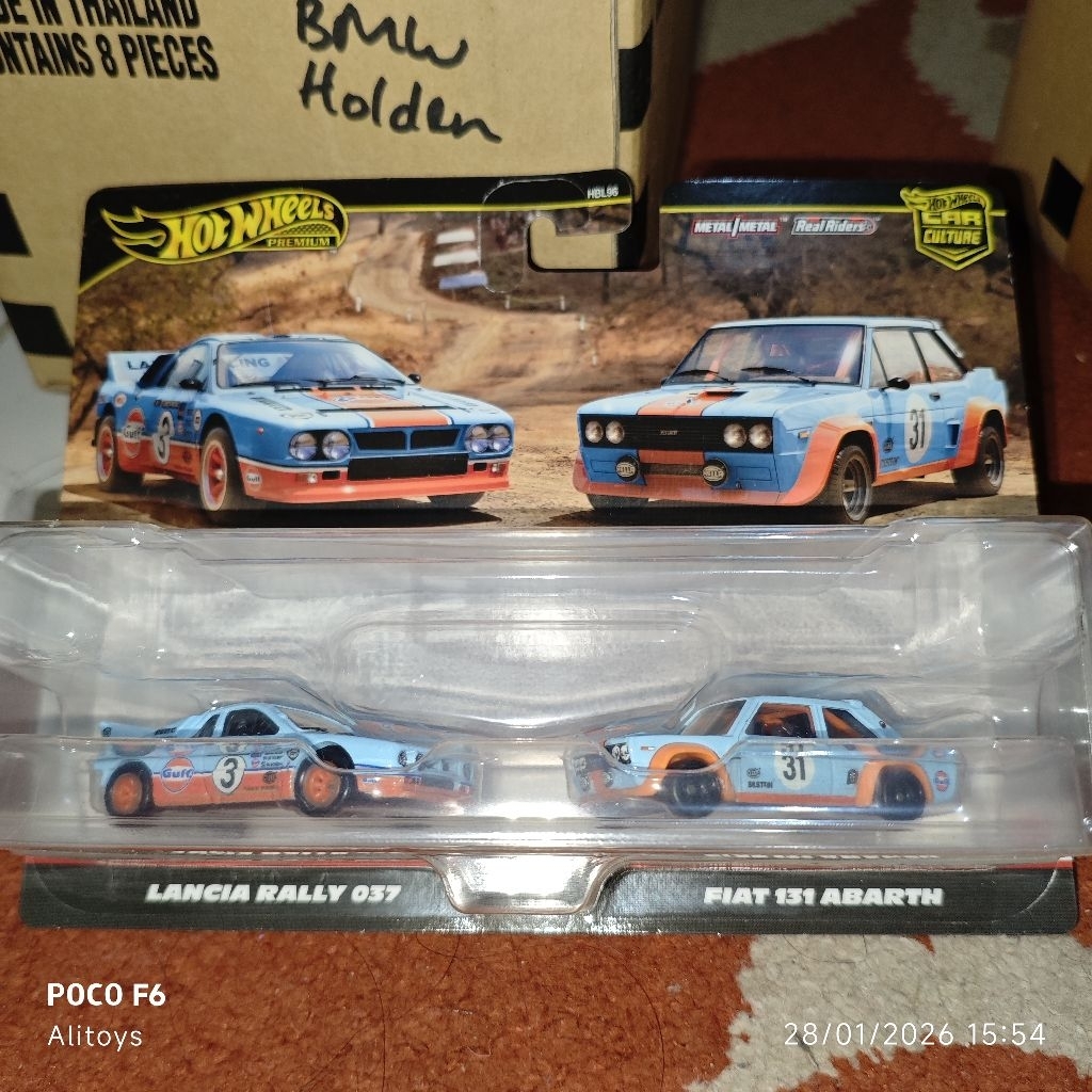 HOTWHEELS HOT WHEELS Two Pack Twin Pack Gulf Lancia Rally 037 & Fiat 131 Abarth biru HRR81