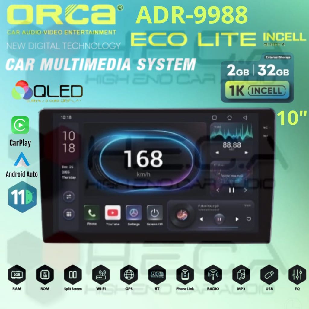 ORCA Eco Lite Incell Series 2/32 GB 10" Inch Android ADR-9988 Head Unit 1K Tape TV Mobil