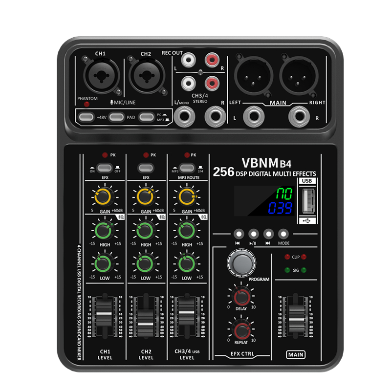 PROMO TERMURAH VBNM 256 efek, mixer audio 4 channel, soundcard mini USB Bluetooth mixer, cocok untuk