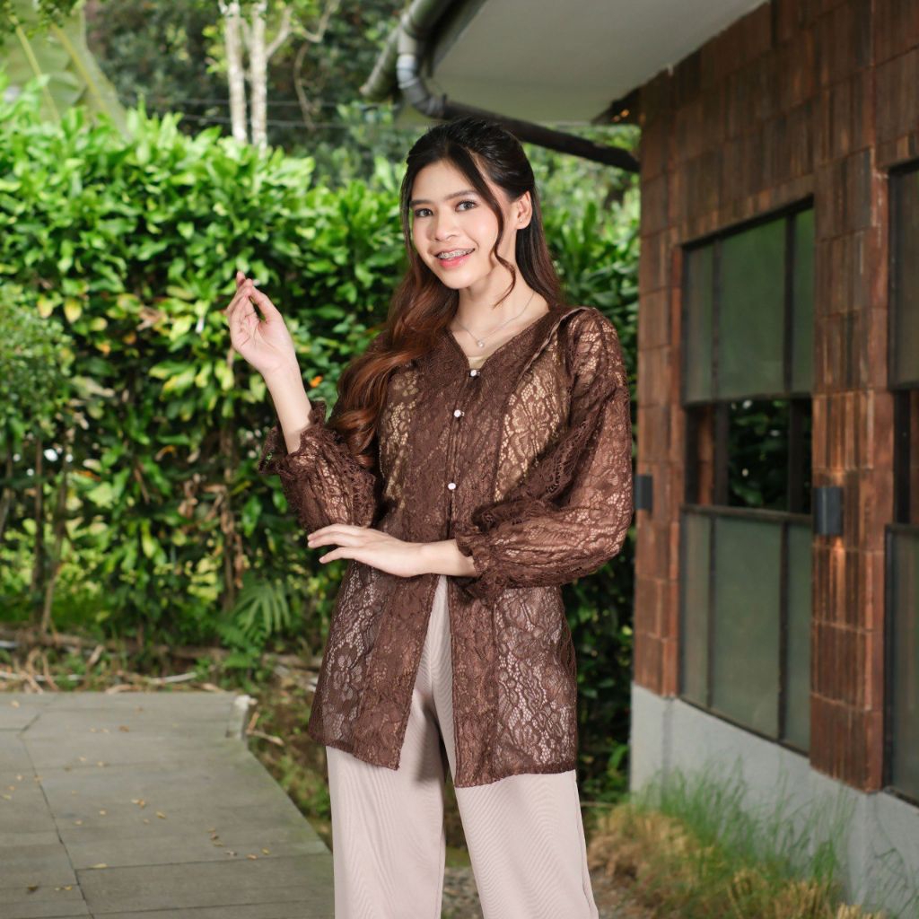 Yoenik Eunaya Lace Raya Outer Brokat Bunga Wanita Kekinian Ootd