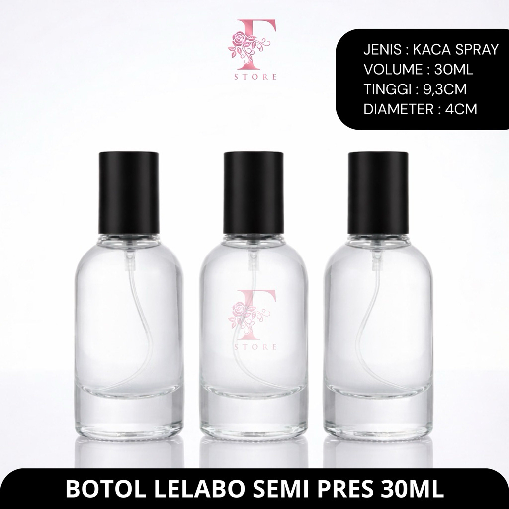 Botol Parfum Lelabo Semi Press 30ml Kaca Spray | Botol Parfum Kosong 30ml Tutup Hitam