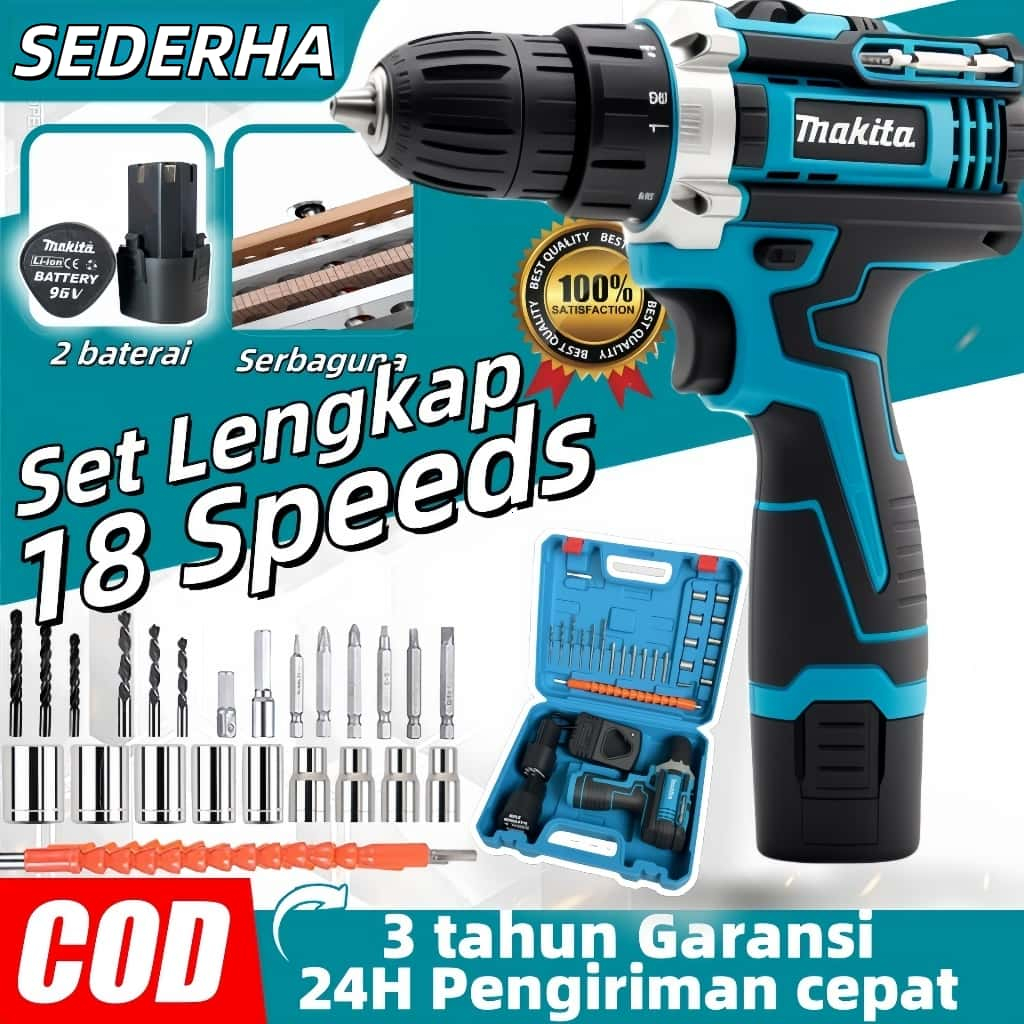 Bor Listrik Tanpa Kabel 96V Mesin bor 2baterai 10mm bor listrik murah Bor Dampak Tanpa Kabel Bor