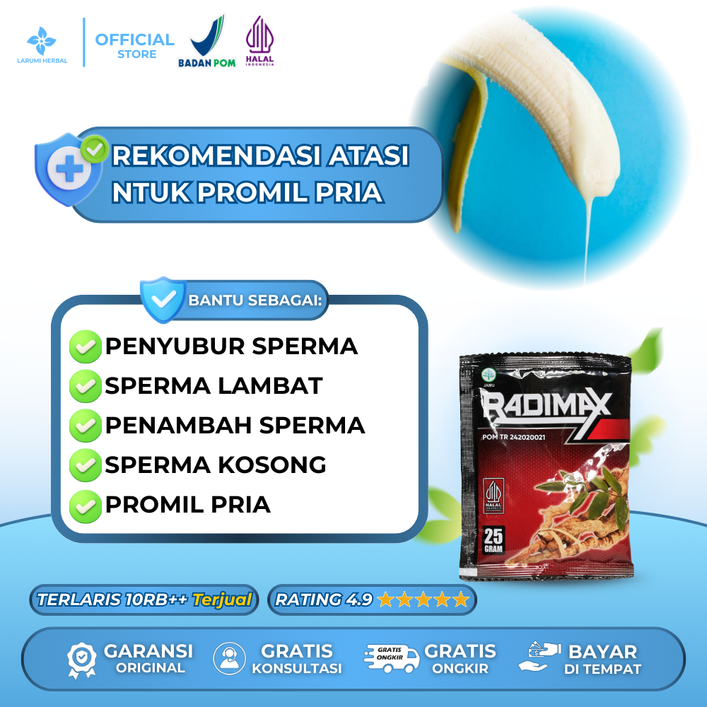 Radimax Obat herbal Sperma pria, Sperma lambat,  Penyubuh sperma, Penambah sperma, Sperma kosong, Pr