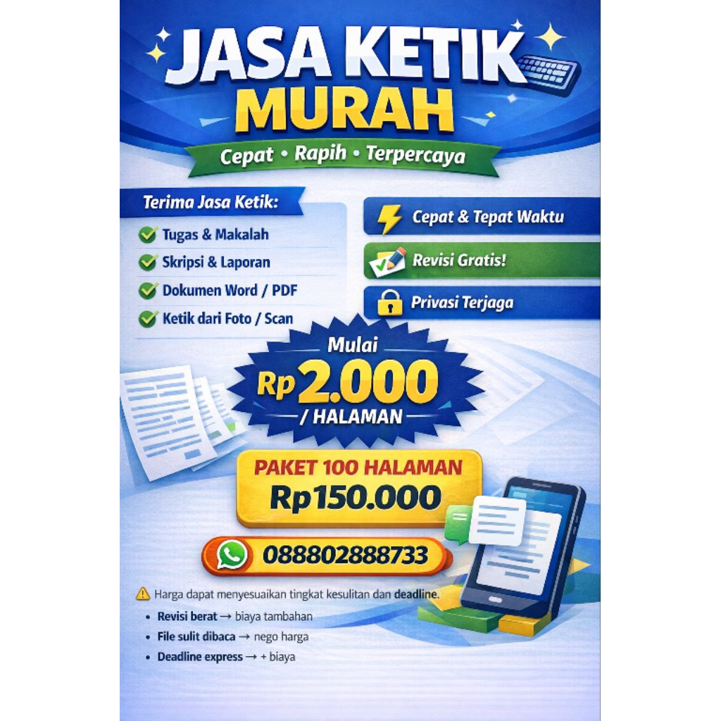 Jasa Ketik Murah 2000/Halaman Pengetikan Word, PDF, Skripsi, Scan Dokumen Cepat