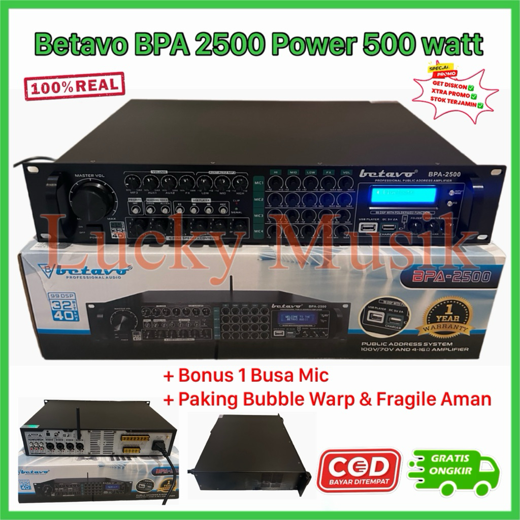 Amplifier Betavo BPA 2500 Original Khusus Toa Masjid 500 Watt Bluetooth-USB-Echo- 99DSP Effect ampli