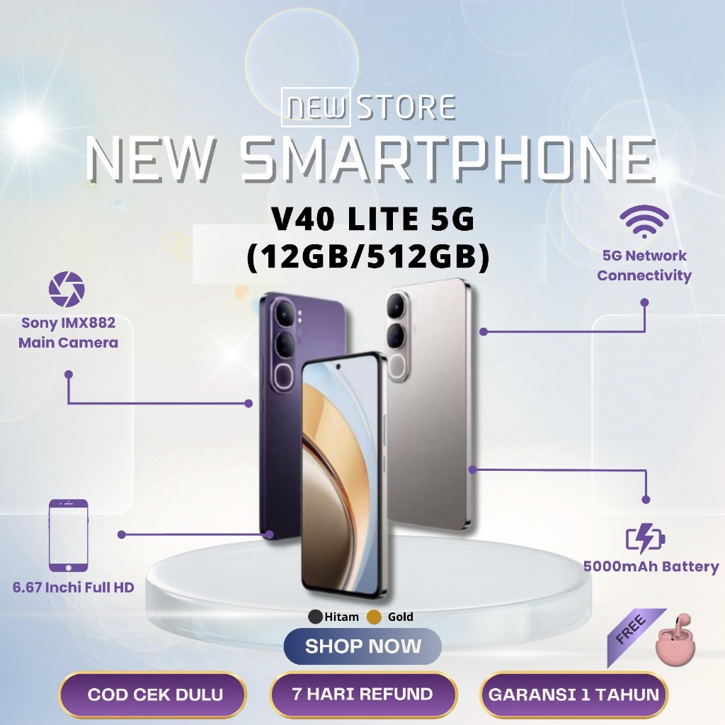 [Bekas] [Seperti baru 99%] HP Android V40 Lite 5G Ram 12GB internal 512GB daya pengecasan 33W SUPERV