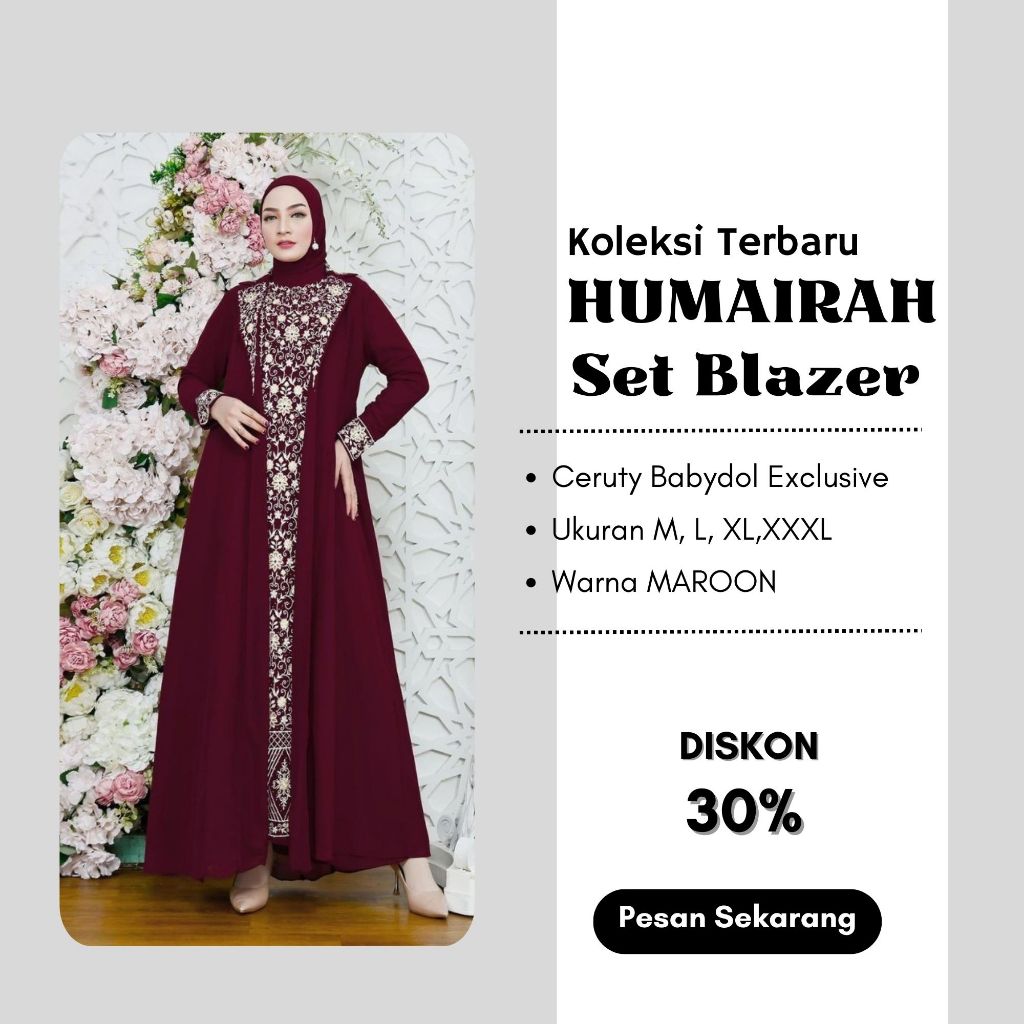 LARFA Exclusive Humairah Set Gamis Blazer 2in1 Mewah Elegan Bordir Kerancang Premium Terbaru M–XXXL