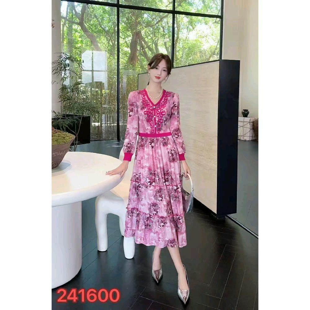 (KODE 389) Vintage Floral Pleats Midi Dress – Cantik & Elegan | DRESS PLISKET PREMIUM LENGAN PANJANG