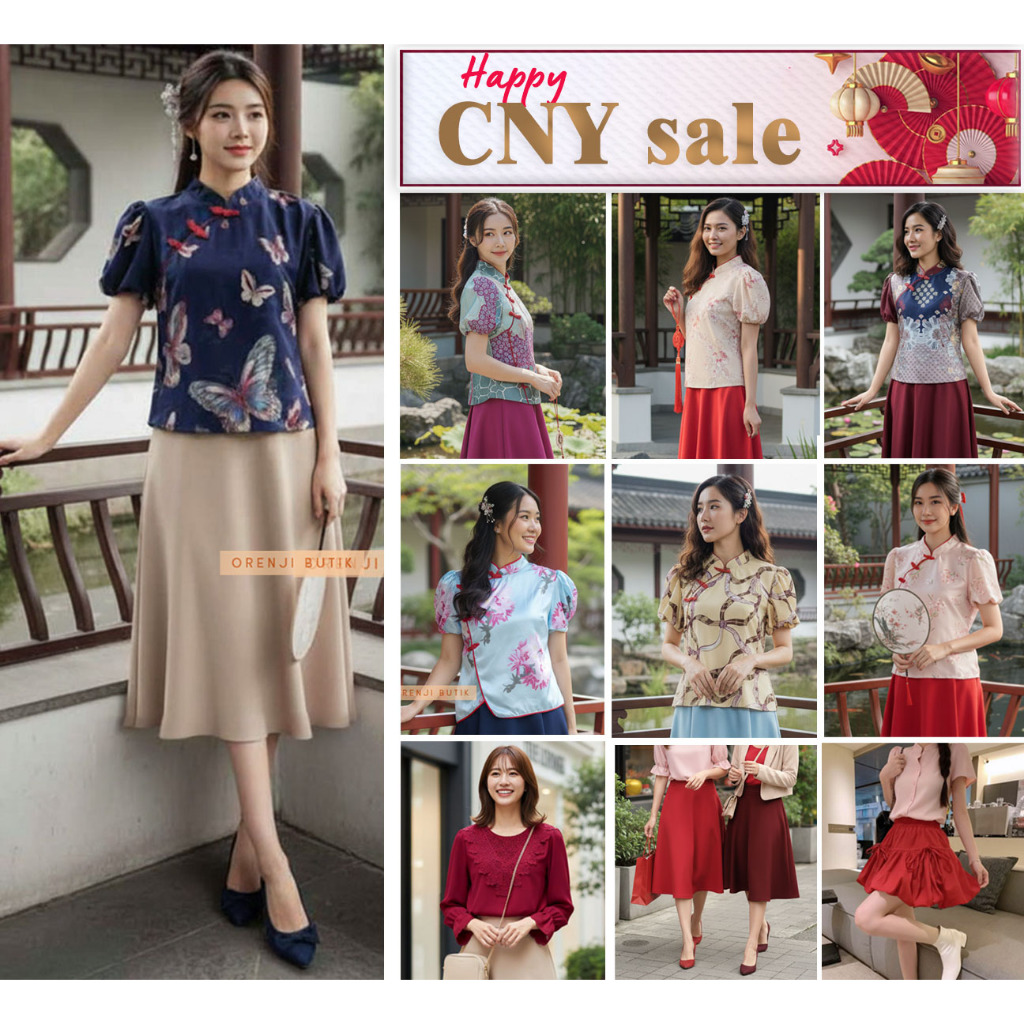 Koleksi Blus Atasan Cheongsam / Baju Merah Red Blouse CNY IMLEK