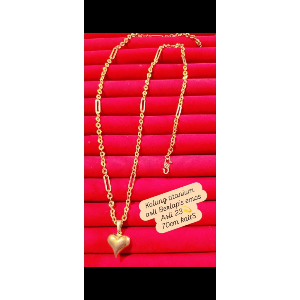 kalung titanium asli berlapis emas asli 23 krat kait S hijab panjang 70cm