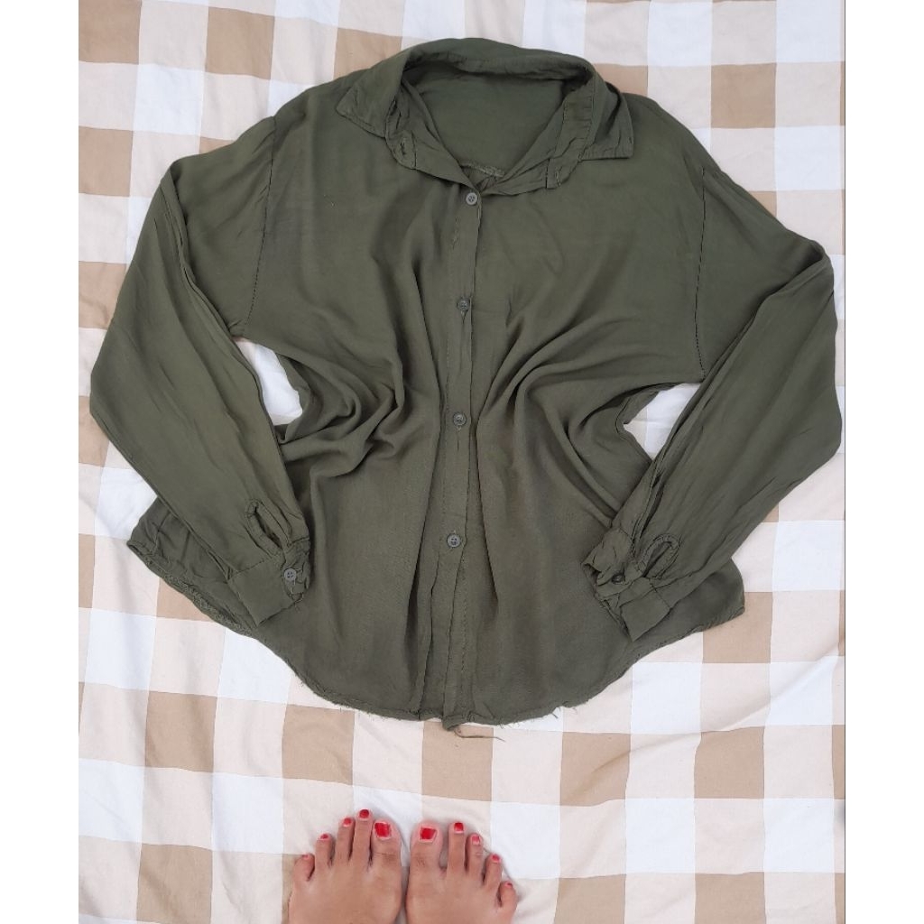 prelove peribadi baju atasan kemeja rayon wanita hijau pastel no minus