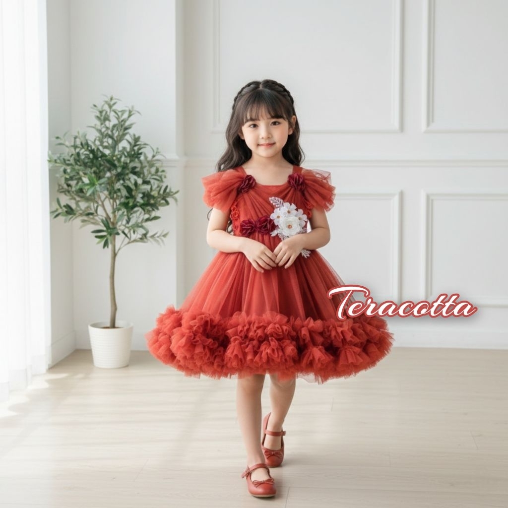 [Aqilla] Dress pesta anak tania / gaun tutu anak ulang tahun / baju anak simple elegan