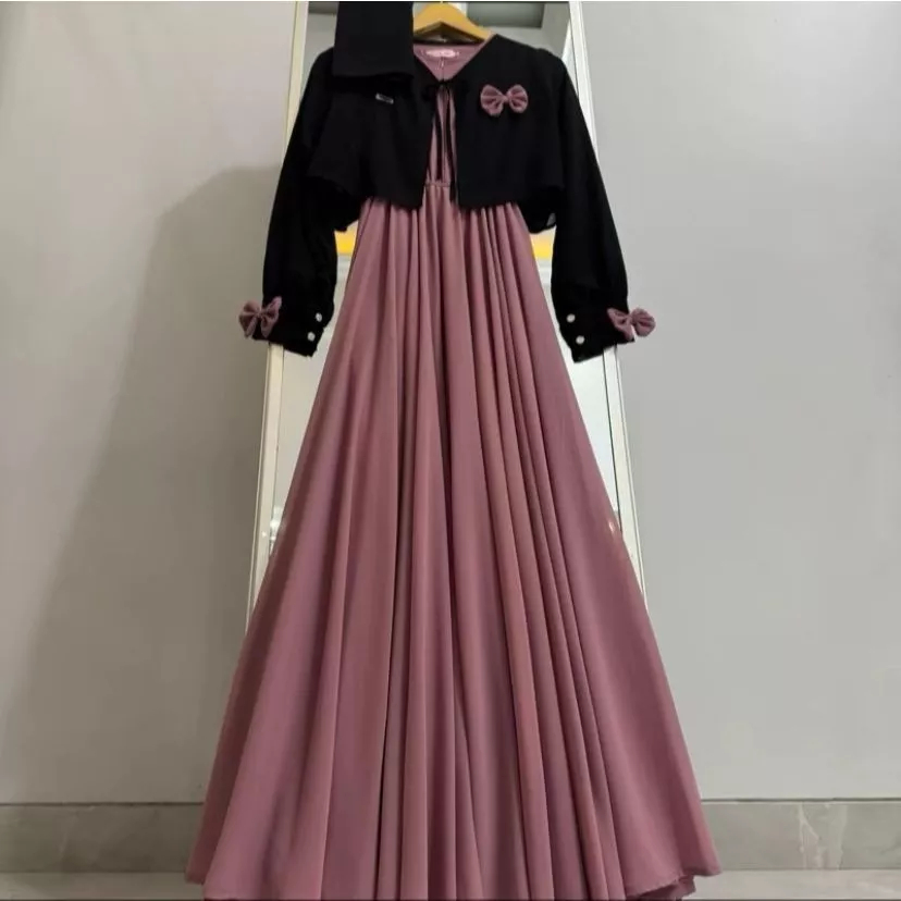MALIKAA- Falisha Dress Muslimah Ceruty Babydoll 2in1 Gamis Set Rompi Kekinian Terbaru 2026