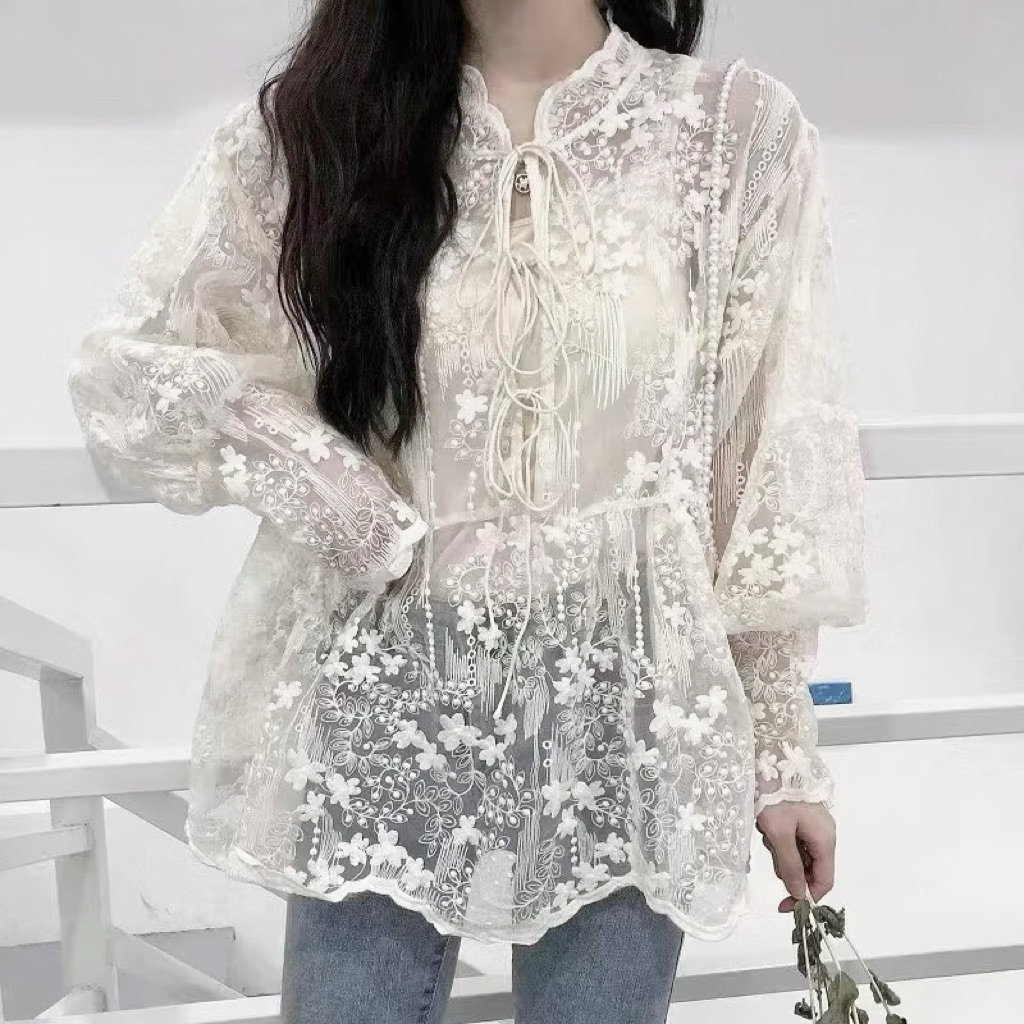 Raia Outer brukat tille putih. Blouse brokat putih. Blouse Lebaran, Blouse brokat kondangan. Outer b