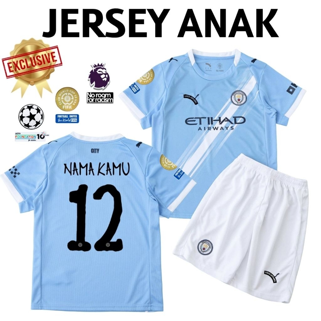 KIDS Jersey Manchester City Home 2025 2026 - Jersey Anak Man City Grade Original