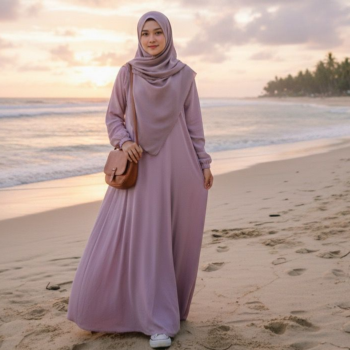 Gamis Polos Simpel Dress Polos | Abaya Polos Lengan Karet