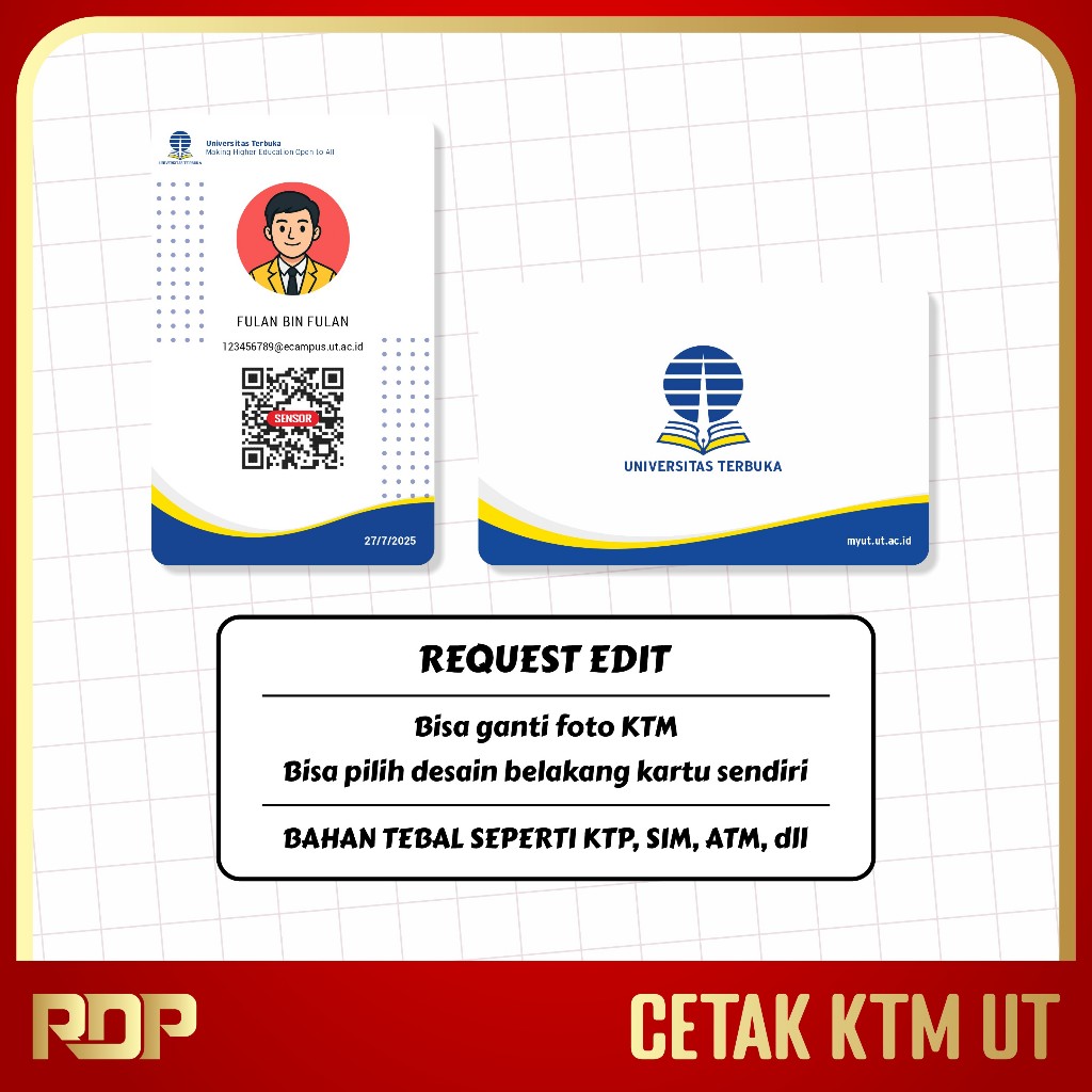 Cetak KTM Universitas Terbuka - ID UT Name Tag 2 Sisi - Rich Digital