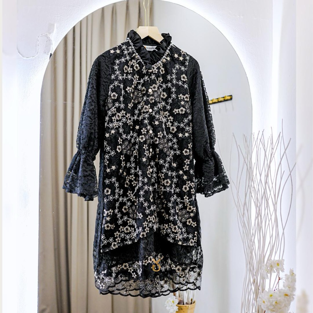 KCJ - AZALEA Tunik Tile Garden Kombinasi Brukat Mewah