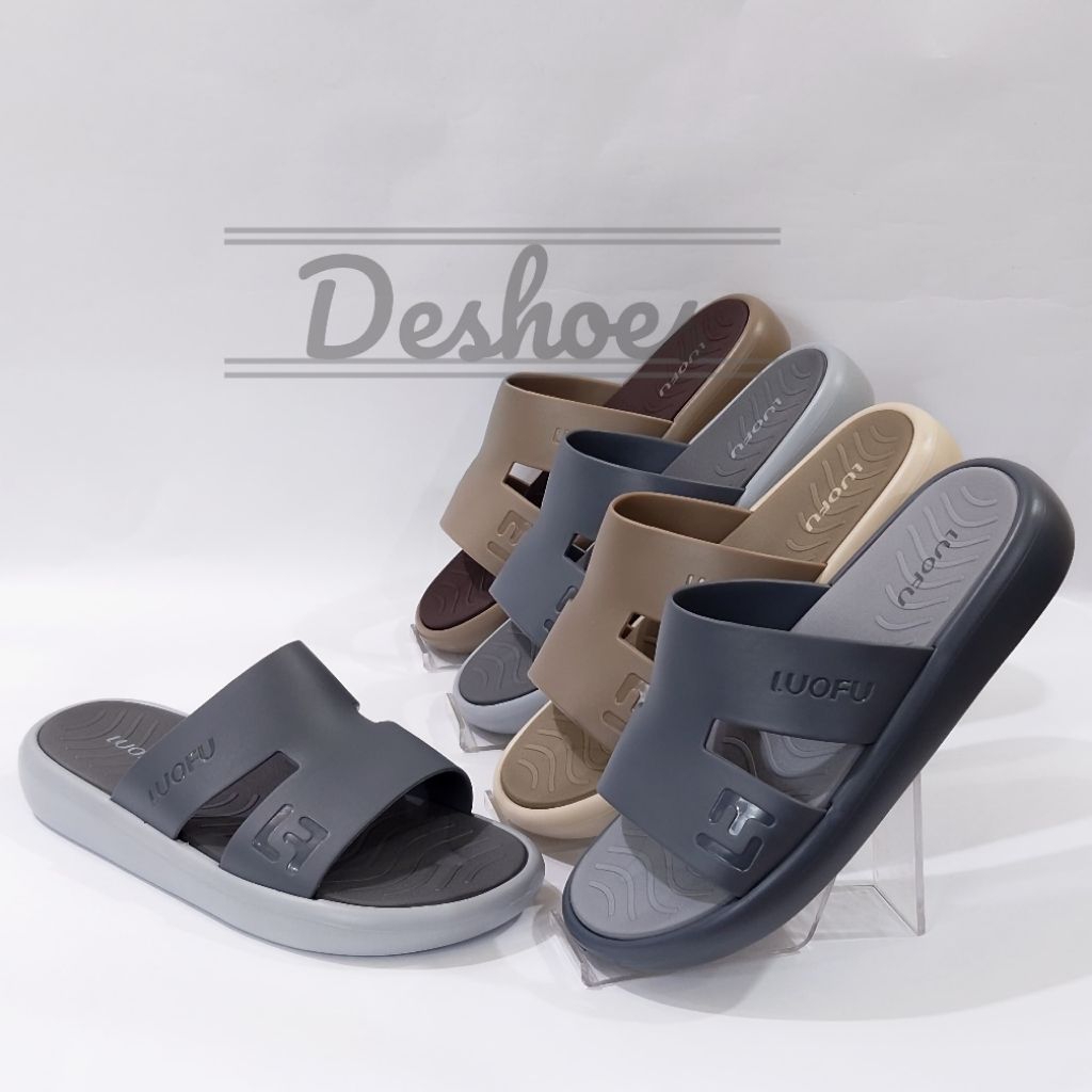 LUOFU E 6252 - BRE01DW SIZE 40-44 ORIGINAL l Sandal Selop Jelly Pria l Sendal Kokop Cowok Tebal Ring