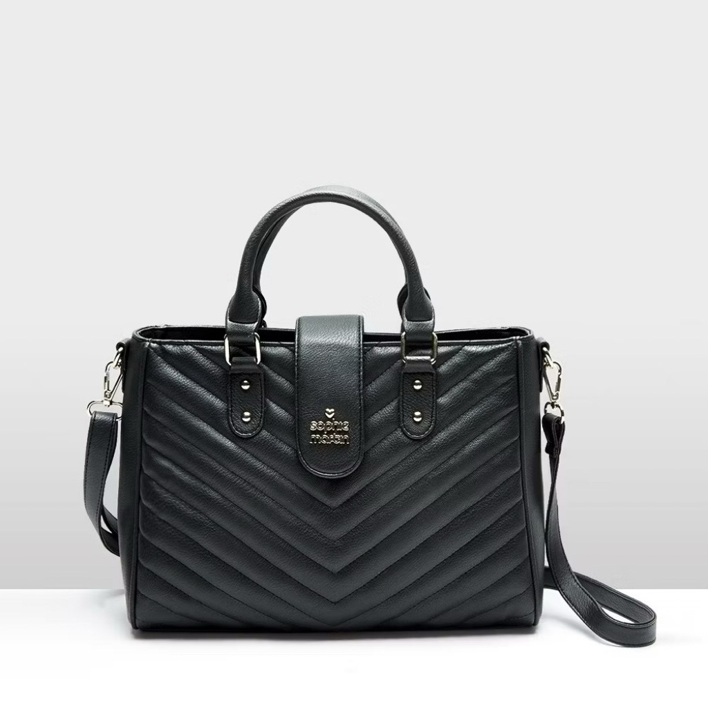 Tas Selempang Wanita Sophie Martin Paris - Desain Quilting, Kulit Sintetis, Warna Hitam
