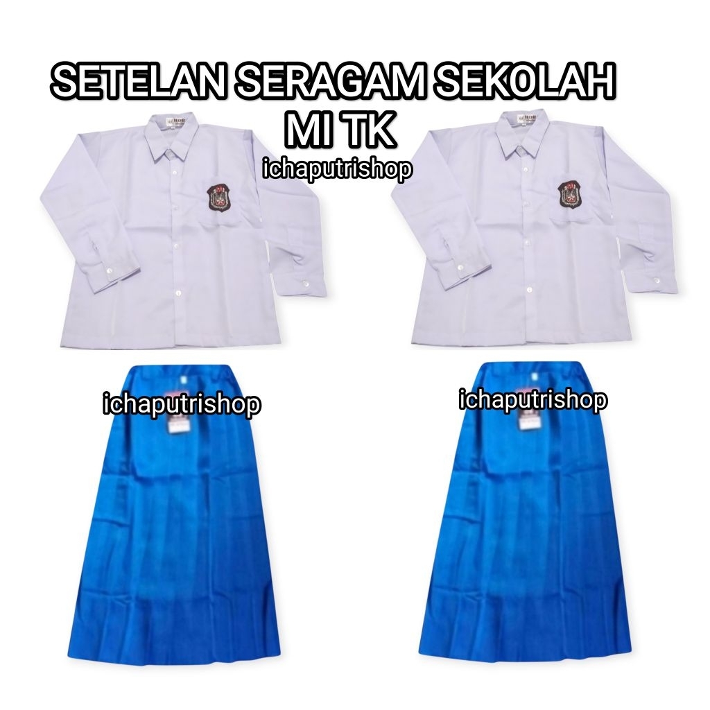 setelan sekolah MI/TK Rok Biru Benhur panjang & Baju putih lengan panjang perempuan/ROK SD/ROK MI