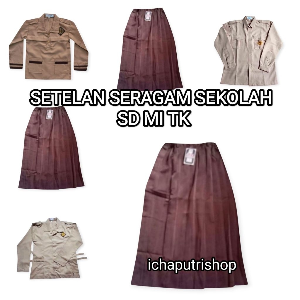 setelan seragam sekolah SD/MI/TK Rok Pramuka panjang karet pinggang & baju Pramuka lenganpanjang/sia