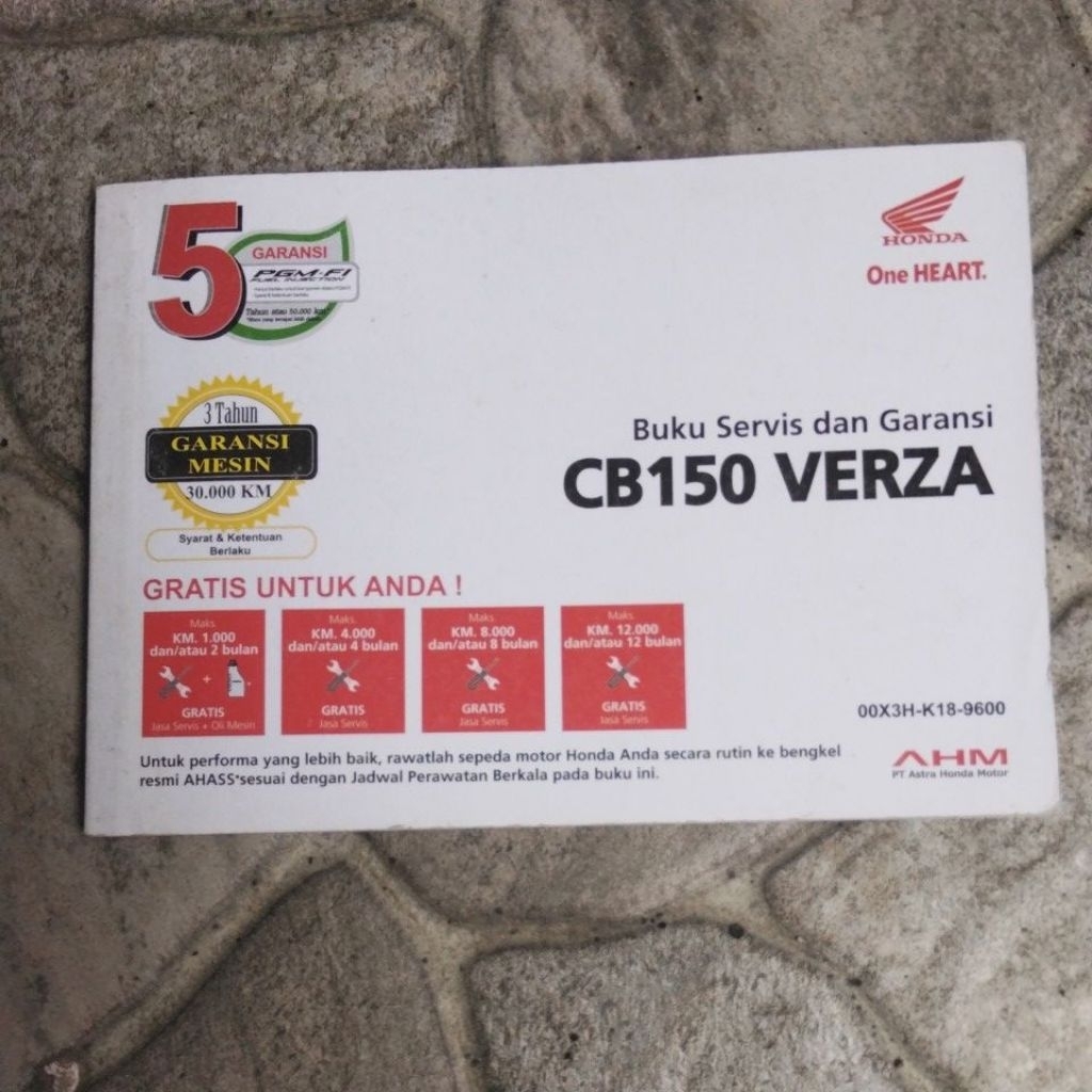 CB150 VERZA BUKU SERVIS DAN GARANSI TAHUN 2022