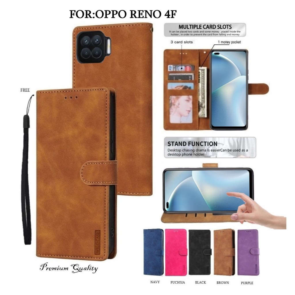 Premium Quality Wilo Case Oppo Reno 4F Flip Case Wallet Luxury Style With Card Slot
