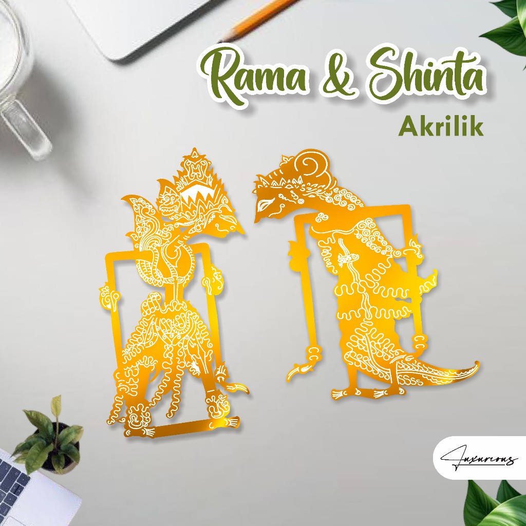 Mahar Sepasang Wayang Rama & Shinta - Part Dekorasi Mahar Pewayangan Akrilik Mirror Gold Ready Stock