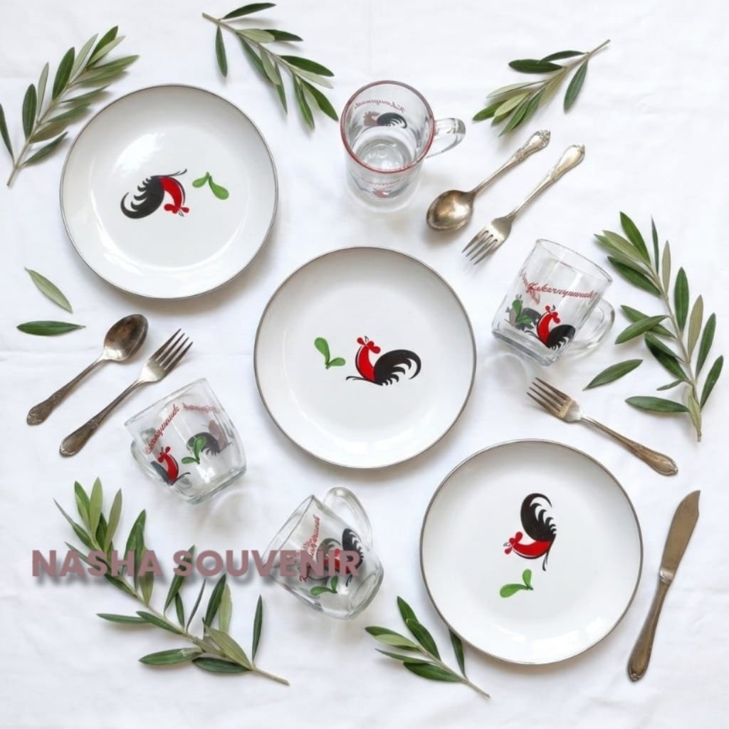 Piring Enamel Ayam Jago / Besi/ Antik/ Jadul - 20cm