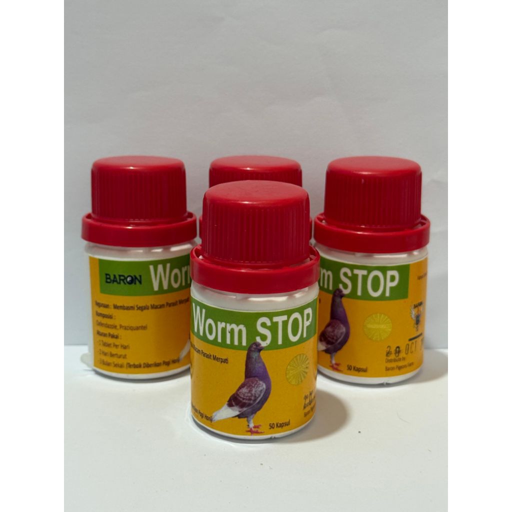 Worm stop baron 50 kapsul obat cacing merpati