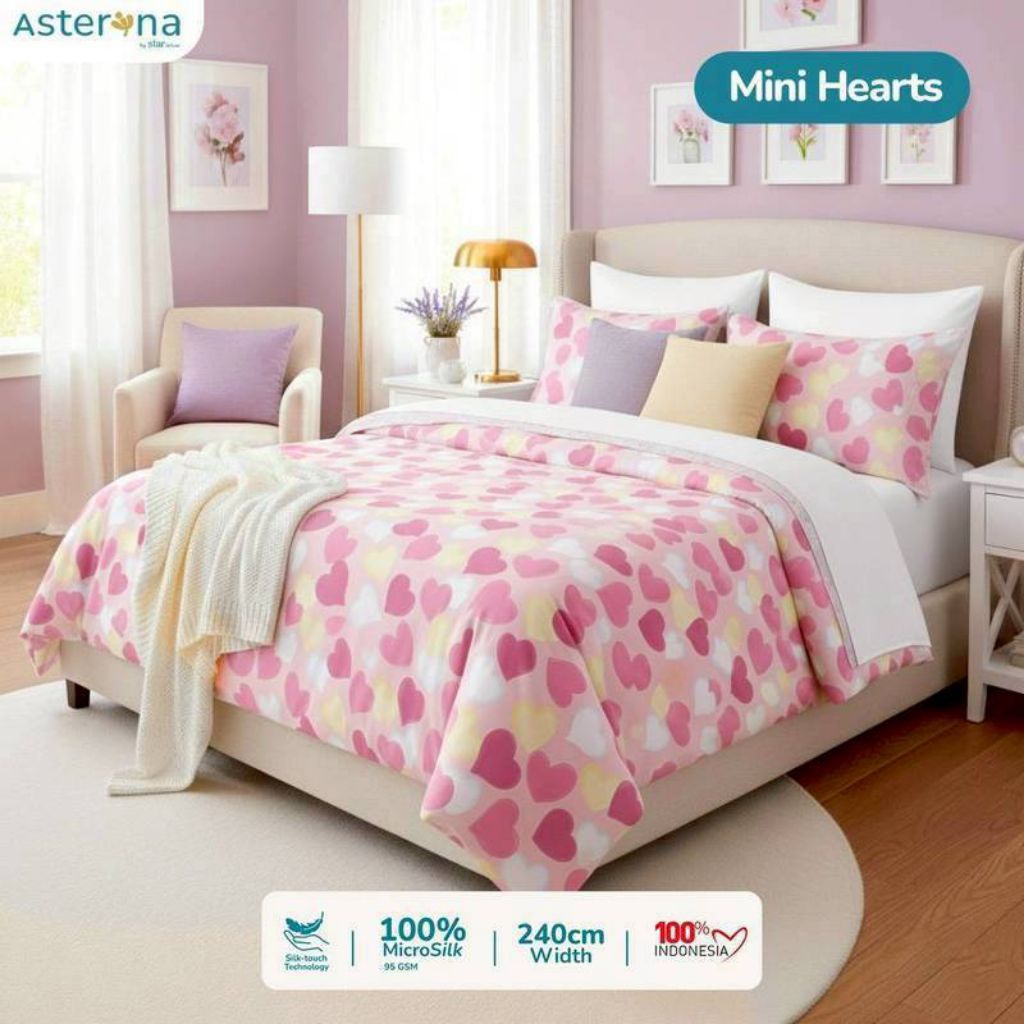 Sprei Karakter Anak Mini Hearts Pink Sarung Bantal Guling Ukuran Lengkap Kain Karet