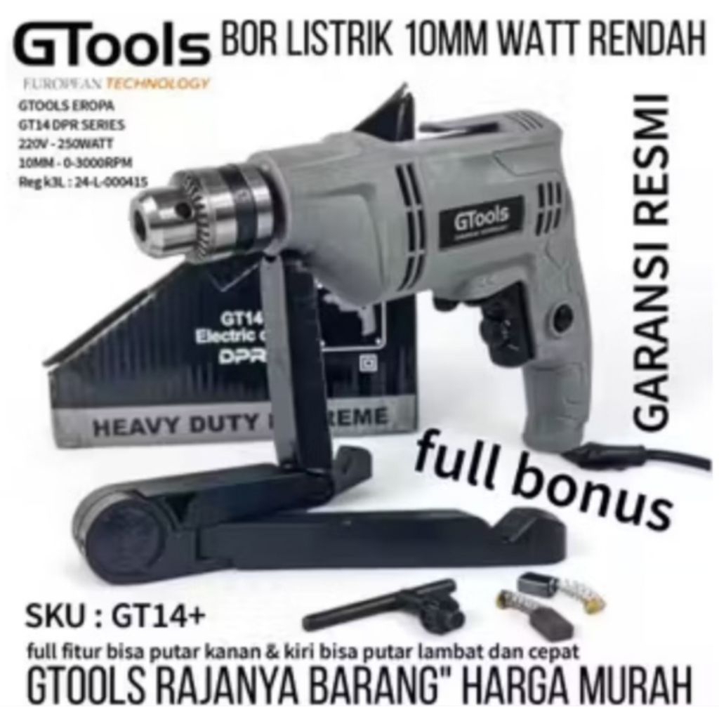 GTOOLS GT1+ New bor listerik 10mm 250w gt14+ gtools eropa garansi resmi 3000rmp garansi 5 tahun