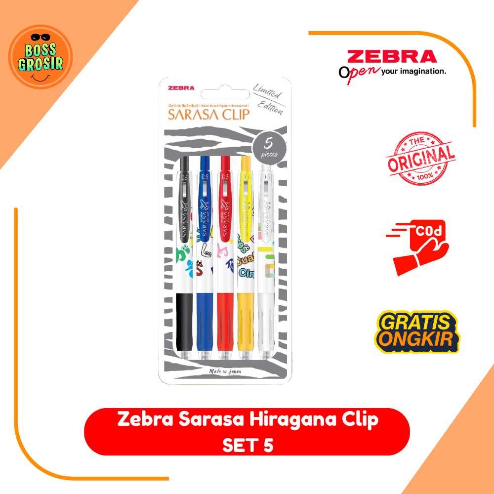 Boss Grosir - Zebra Sarasa Hiragana Clip 0.5mm JJ115 Set 5 / Pulpen/ Pulpen Lucu / Pulpen Enak / Nya