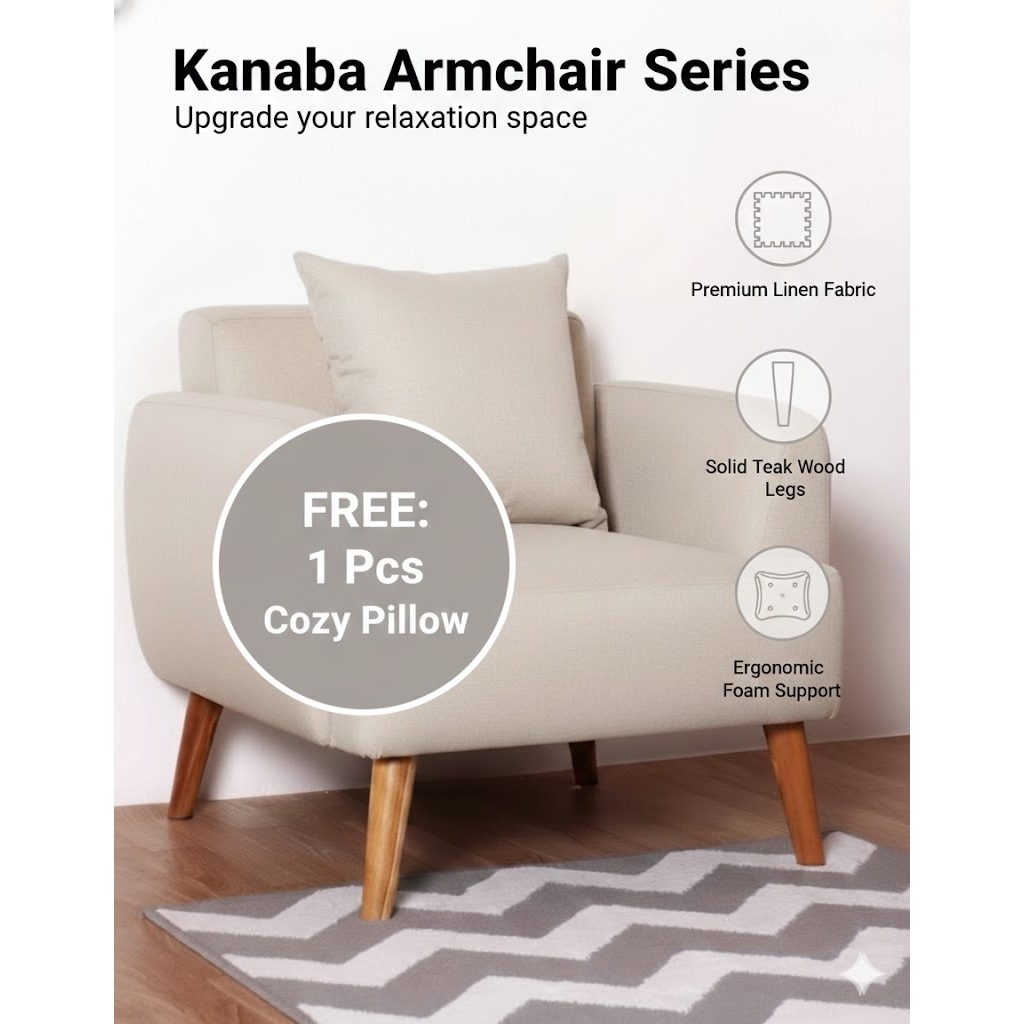 Kinami -Ajeg- Sofa 1 Seater Minimalis Kanaba / Sofa 1 Dudukan / Kursi Empuk Ruang Tamu Aesthetic