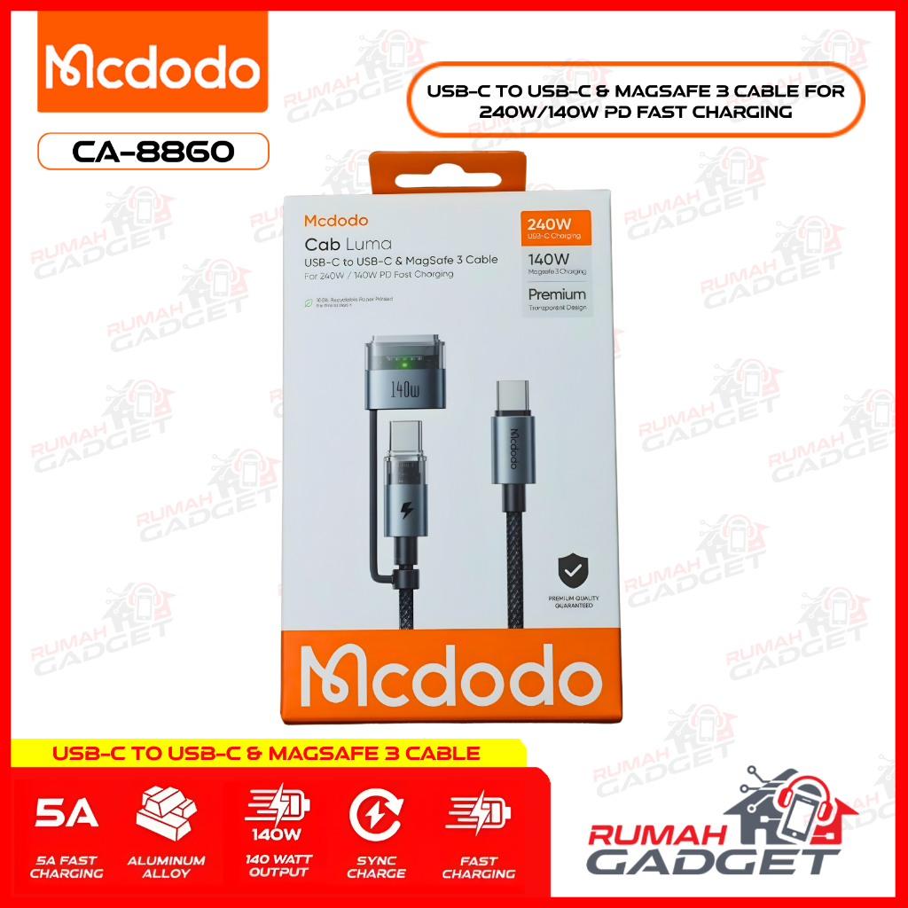 MCDODO Kabel 2in 1 Magsafe 3 + PD3.1 Type C Fast Charging 140w -240w Max
