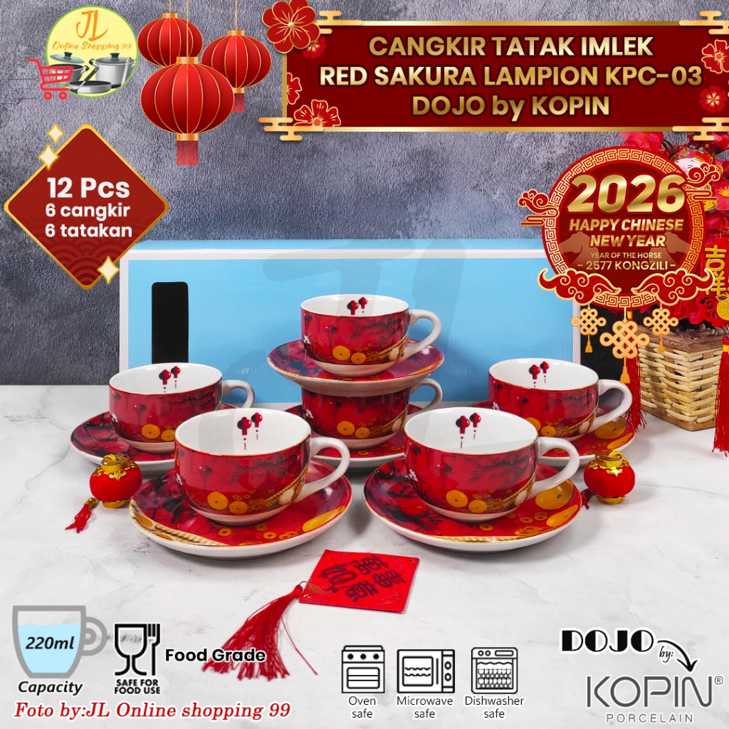 DOJO By KOPIN Cangkir set 6 pasang special tahun baru imlek 2026 motif red sakura lampion kpc-04 / g