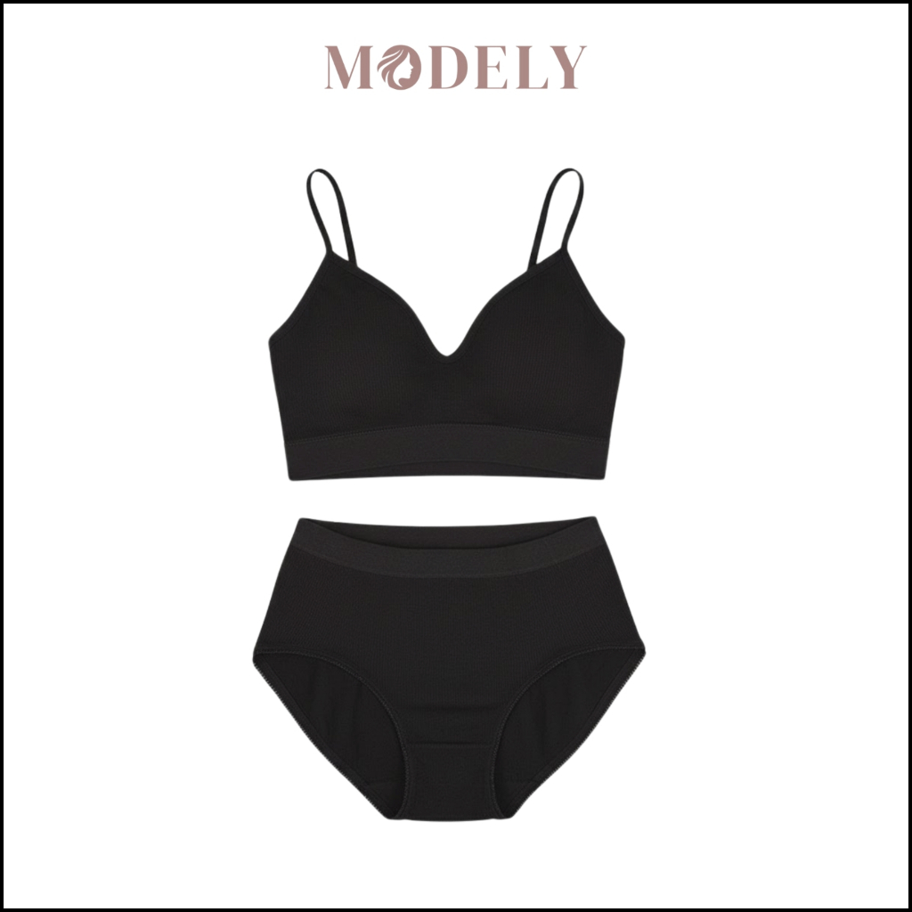 MODELY - Bra Set BH+CD Wanita 1 Set Pakaian Dalam BH Busa Celana Dalam Polos BR076